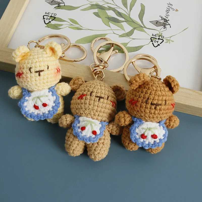 Cute Brown Bear Doll Crochet Keychain Creative Knitting Bow Knot Small Bear Keychain For Bag Pendant Knitted Doll Accessories W250526