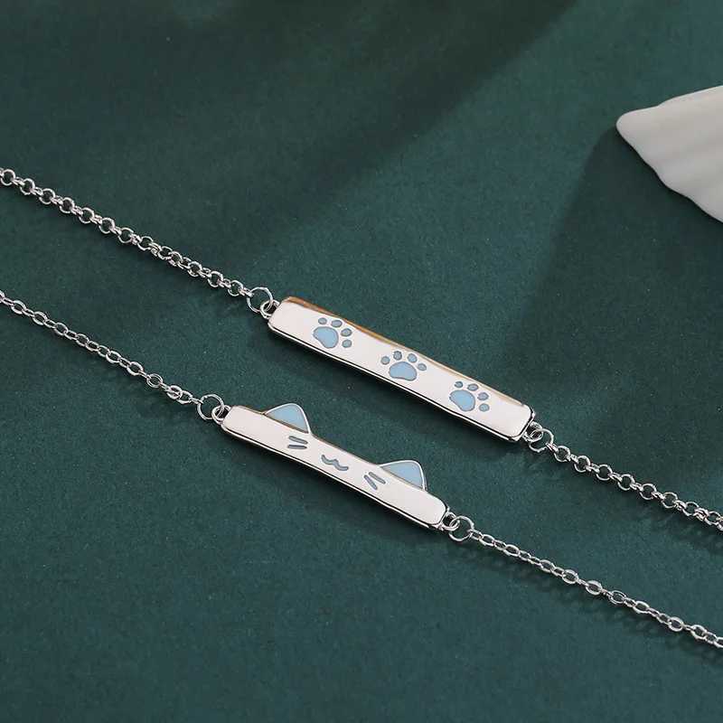 925 Sterling Silver Cat Dog Couple Bracelet Set Adjustable Matching Jewelry for Boys Girls with Gift Valentines Day Gift W250526