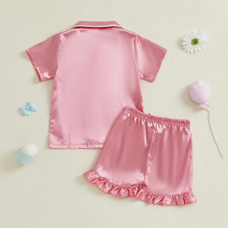 Infant Girls Cute Summer Pajama Set with Button Down Lapel V Neck Top and Ruffled Shorts for Comfortable Lounge Wear 2 Piece 250527