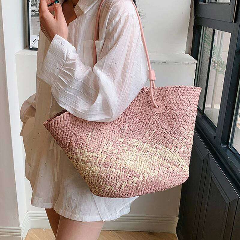 Women's Bags Designer Beach Casual Women Shoulder Designer Gradient Color Handbag Woven Large Tote Bag Handmade Summer Straw Purse