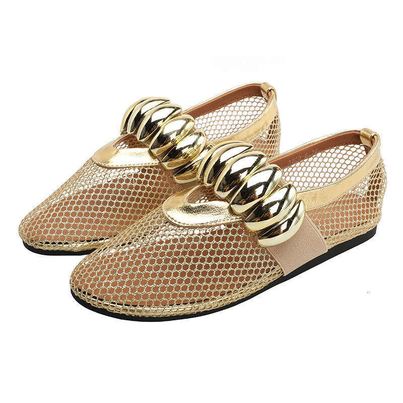 2025 Metal Buckle Elastic Mesh Ballet Flat Slip-On Large Size Mary Jane Women Shoes