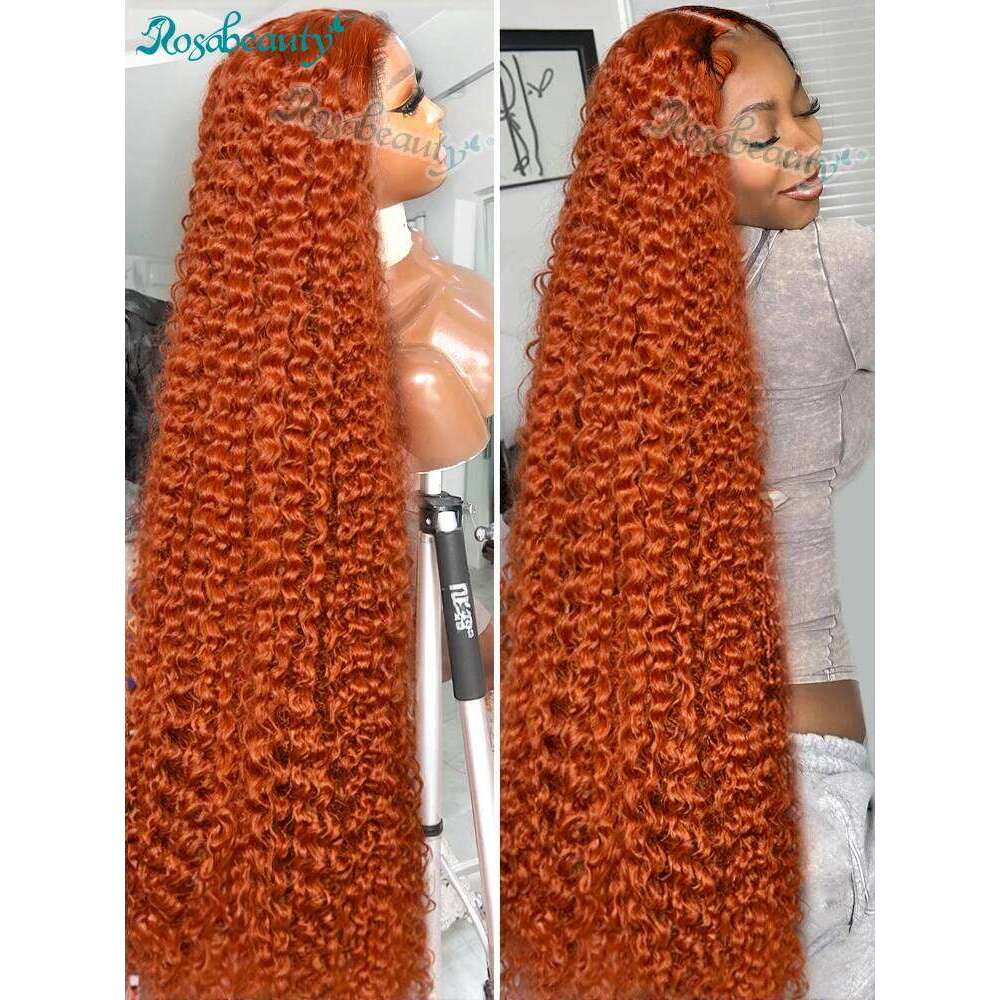 Rosabeauty 250 Density Orange Ginger 13X4 Front Curly Human Hair 30 Inch Deep Wave 13X6 Hd Lace Frontal Wigs