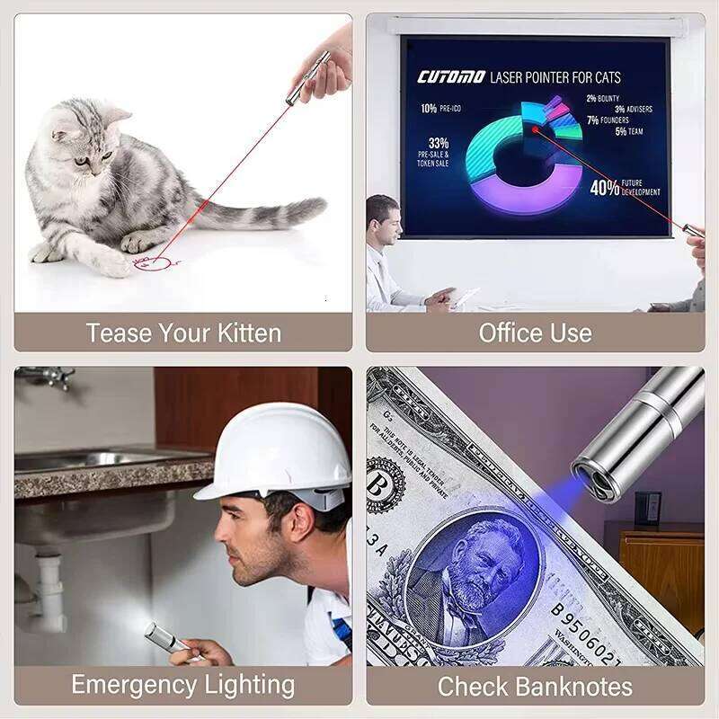3-in-1 Multifunctional Flashlight: Lighting/Uv Money Detection/Cat Teaser Laser Toy, USB Rechargeable