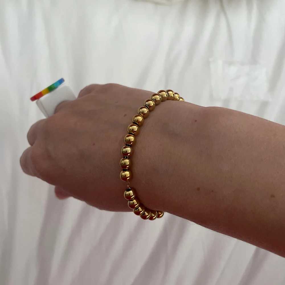 MisenBaBa Stainless Steel Ball Beads Cuff Bracelet for Women Gold Silver Color Beaded Bracelets Charms Metal Statement Jewelry W250526