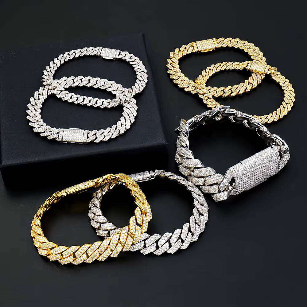 VVS1 Cubic Zirconia Cuban Chain Bracelet, with 10mm Two Rows Pass Tester Iced Out Hip-Hop Style