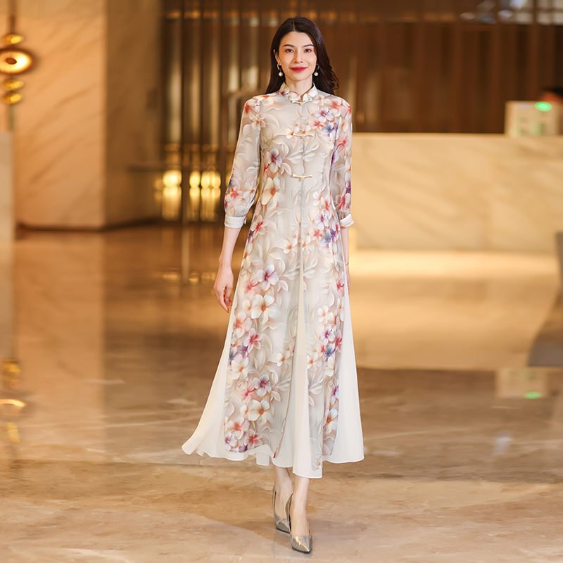 Women's Elegant Sleeveless Chiffon Cheongsam Dress - Traditional Silken Beauty