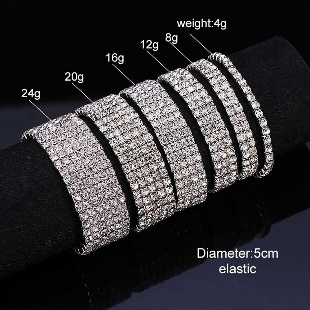 Fashion Shiny Multilayer Full Rhinestone Bracelets for Women Personality Gold Silver Color Elastic Bracelet Wedding Jewelry W250526