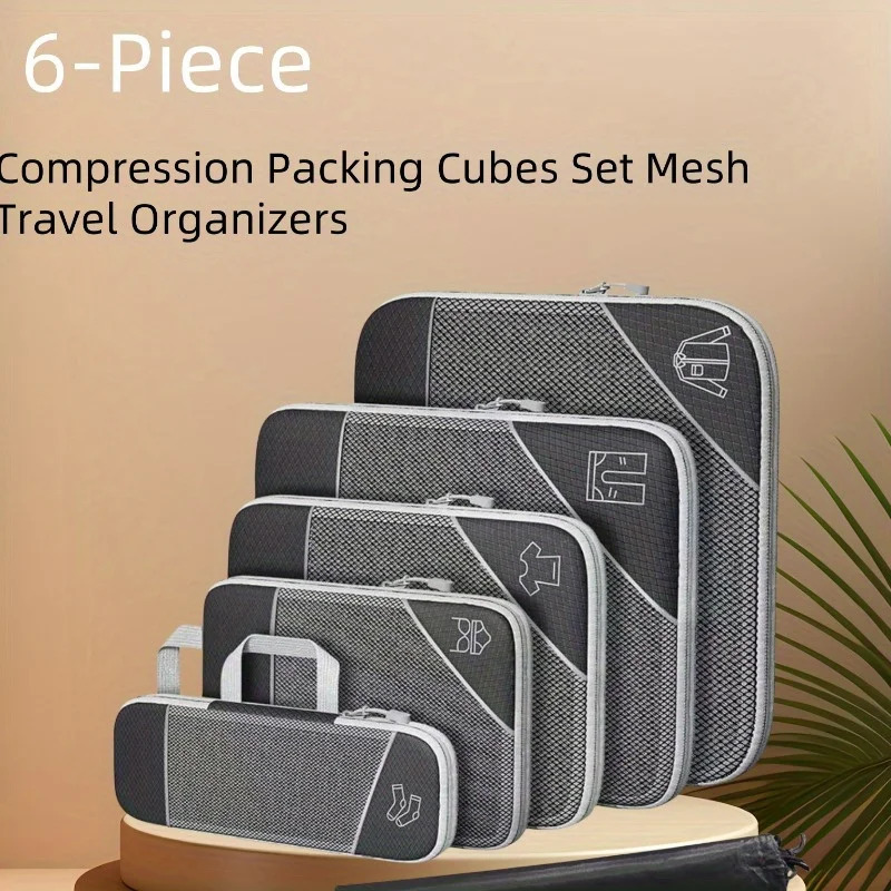 Compression Packing Cubes Set Mesh Travel Organizers for Luggage Suitcase Lightweight Storage Bags with SeeThrough Panel 250526