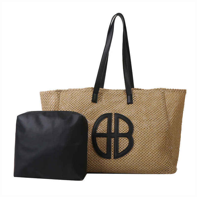 Straw Hollow Out Knitting Tote Bag Large Capacity Handmade Shoulder Handbag Women 2025 Designer Casual Beach Bag Ethnic Style