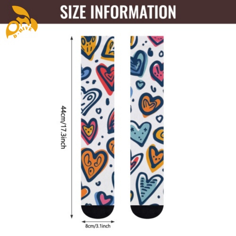 Free delivery.Fashion designer customizes lightweight high-quality full-width printed white and black socks of 44 centimeters