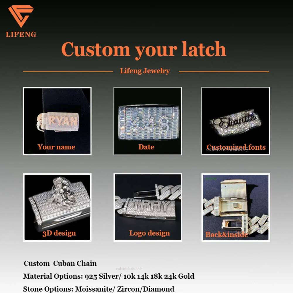 Lifeng Jewelry 30mm Width Vvs Moissanite Link Baguette Dia Sterling Sier Cuban White Gold Necklace Custom Chain