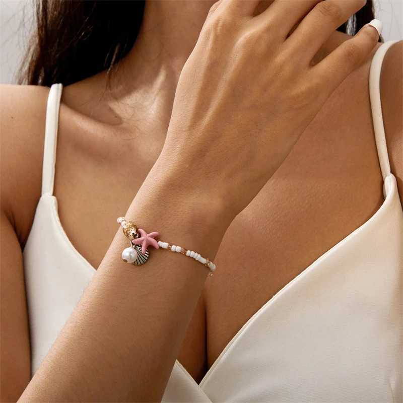 Bohemian Beach Blue Starfish Bracelet For Women Girls Summer Charm Shell Conch Beaded Adjustable Bracelet Friendship Jewelry W250526