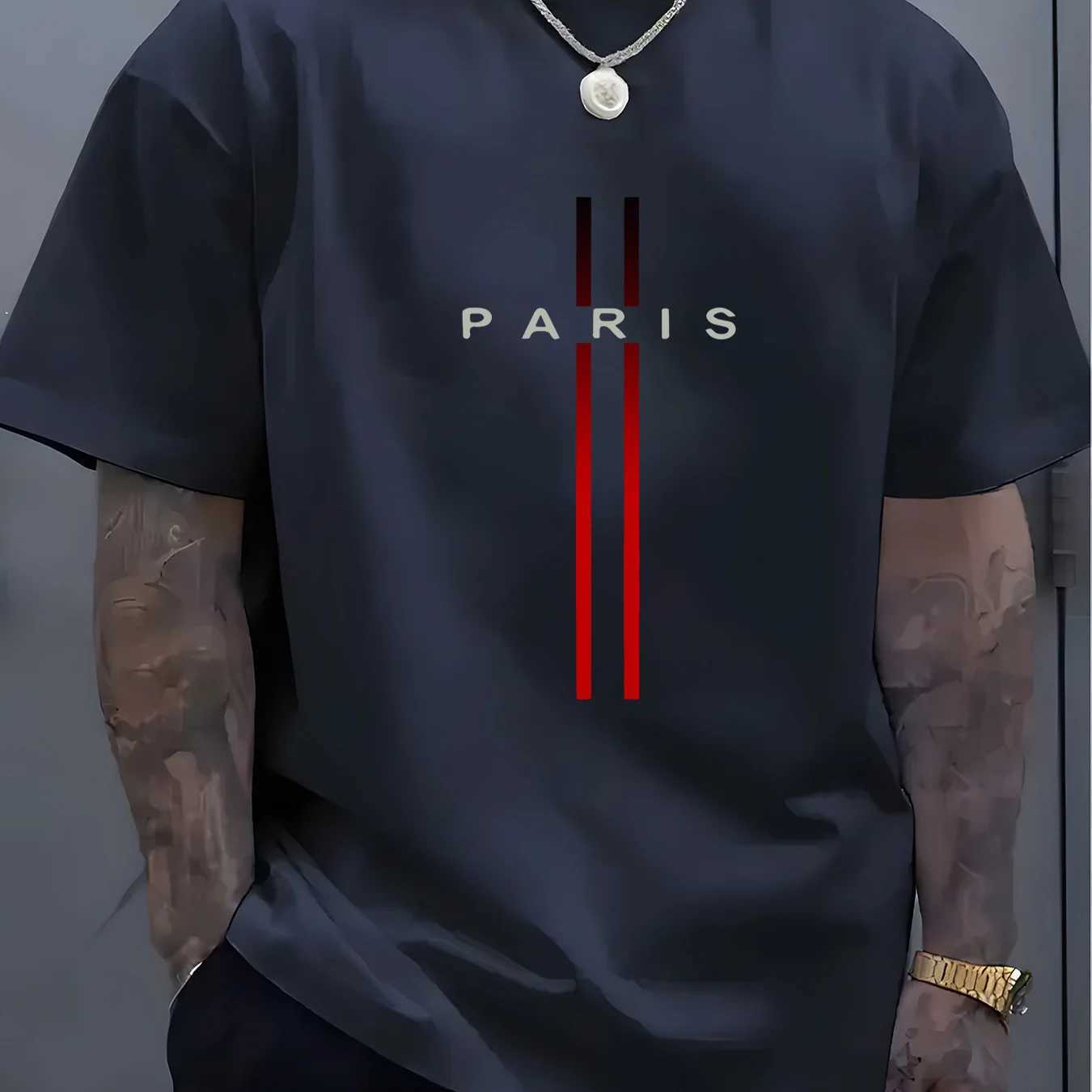 Summer Mens 100% Pure Cotton Casual Loose Fit Plus Size Paris Letter Pattern Printed Round Neck Short Sleeve T-Shirt Top Z250527