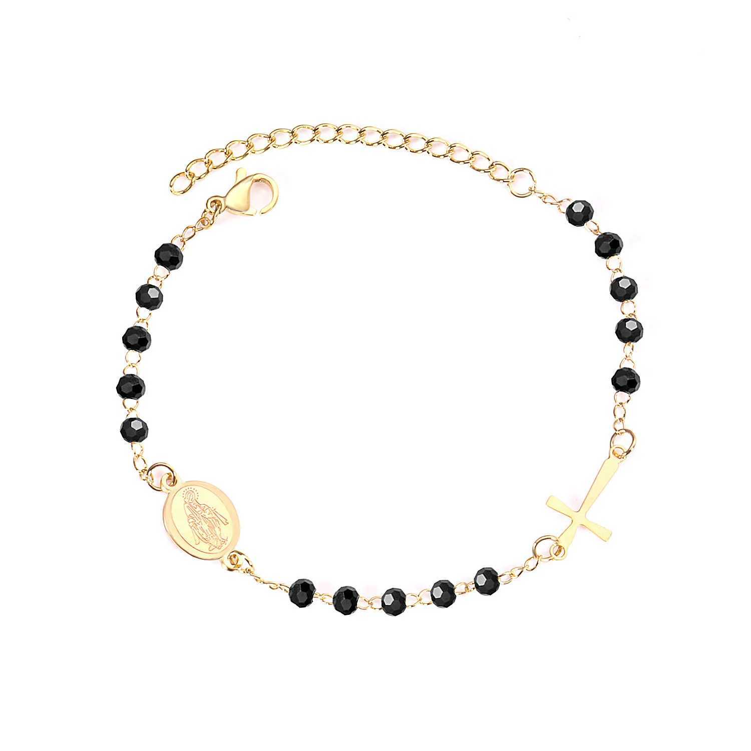LUXUKISSKIDS Rosary Jesus Beads Bracelets Multicolor Stainless Steel Cross Christian Link Chain Enamel Prayer Hand Jewelry Gifts W250526