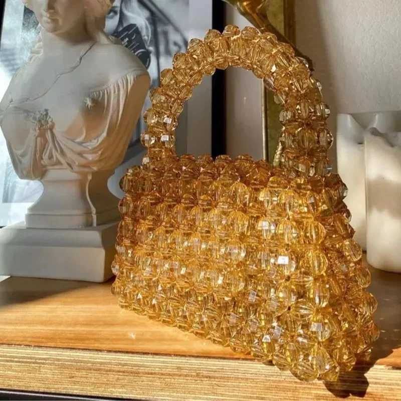 Pearl Bag Clear Acrylic Crystal Stone Bead Box Totes Designer Brand Handbag Women Handmade Summer Party Small Bucket Purse W250527