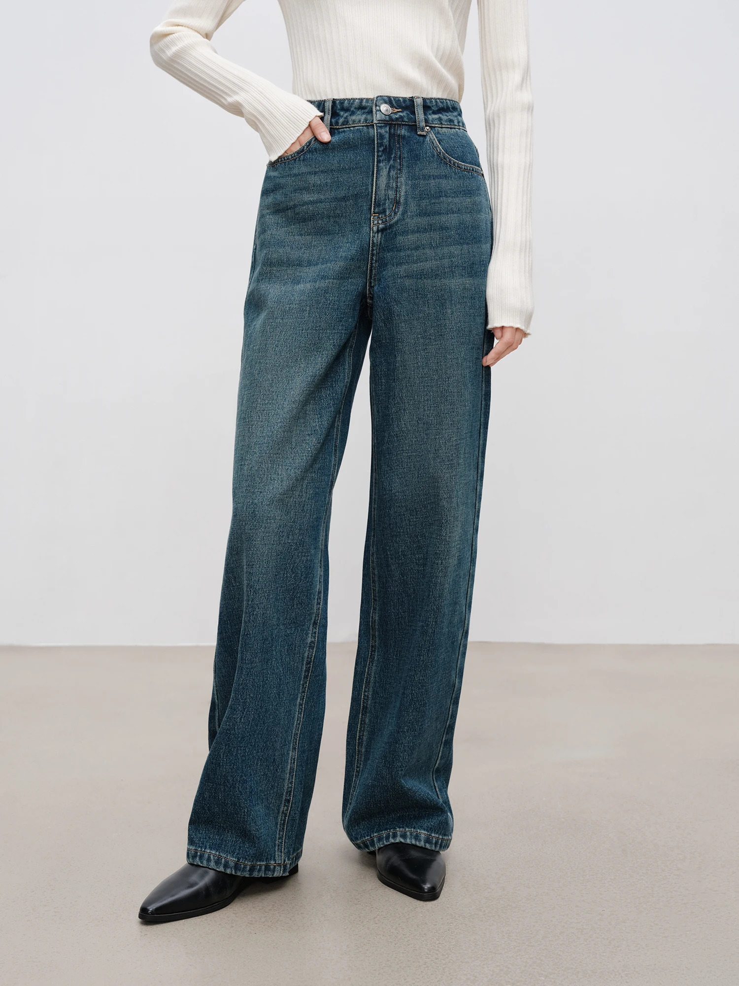 ZIQIAO Women Winter Thicken Jeans High Waist Full Length Retro Denim Blue Straight Plush Thick Female Pants 24ZQ94234 250516Z