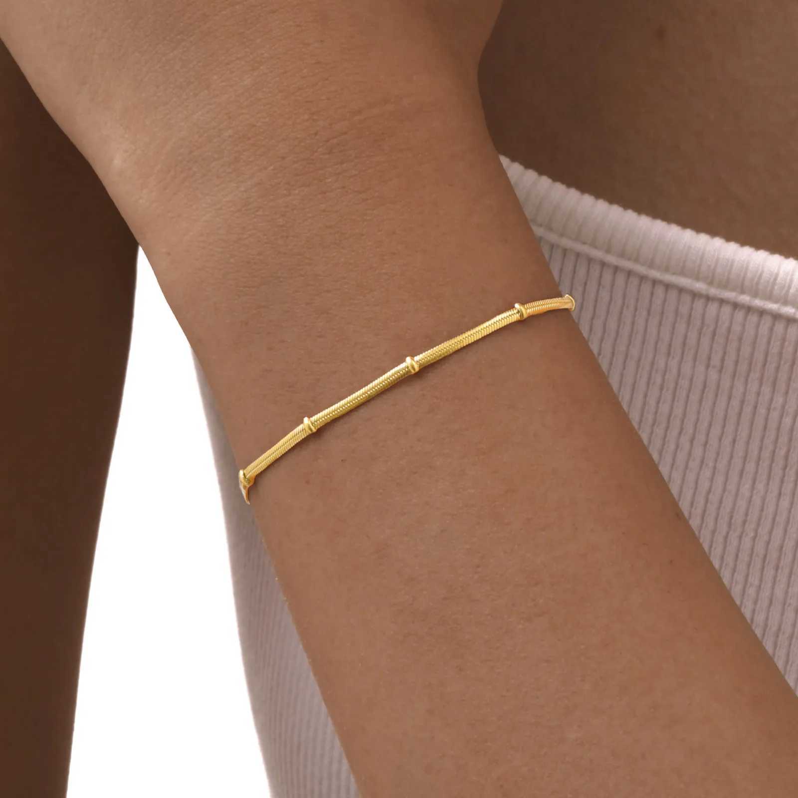 Stainless Steel Snake Ball Bead Chain Bracelet for Women 18k Gold Plated Thin Link Layered Hand Wristband Jewelry W250526