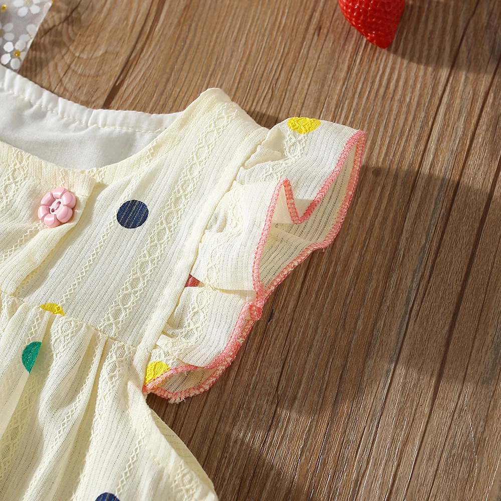 Summer Baby Girl Colored Polka Dot Small Flying Sleeve Top And Shorts Set Beach TwoPiece Set 250527