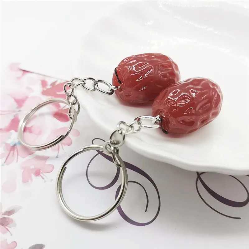 Lovely Imitation Fruit Keychain Pendant Unique Jewelry Food Red Dates Jujube Keyring Girls Backpack Ornament Couple Pendant Gift W250526
