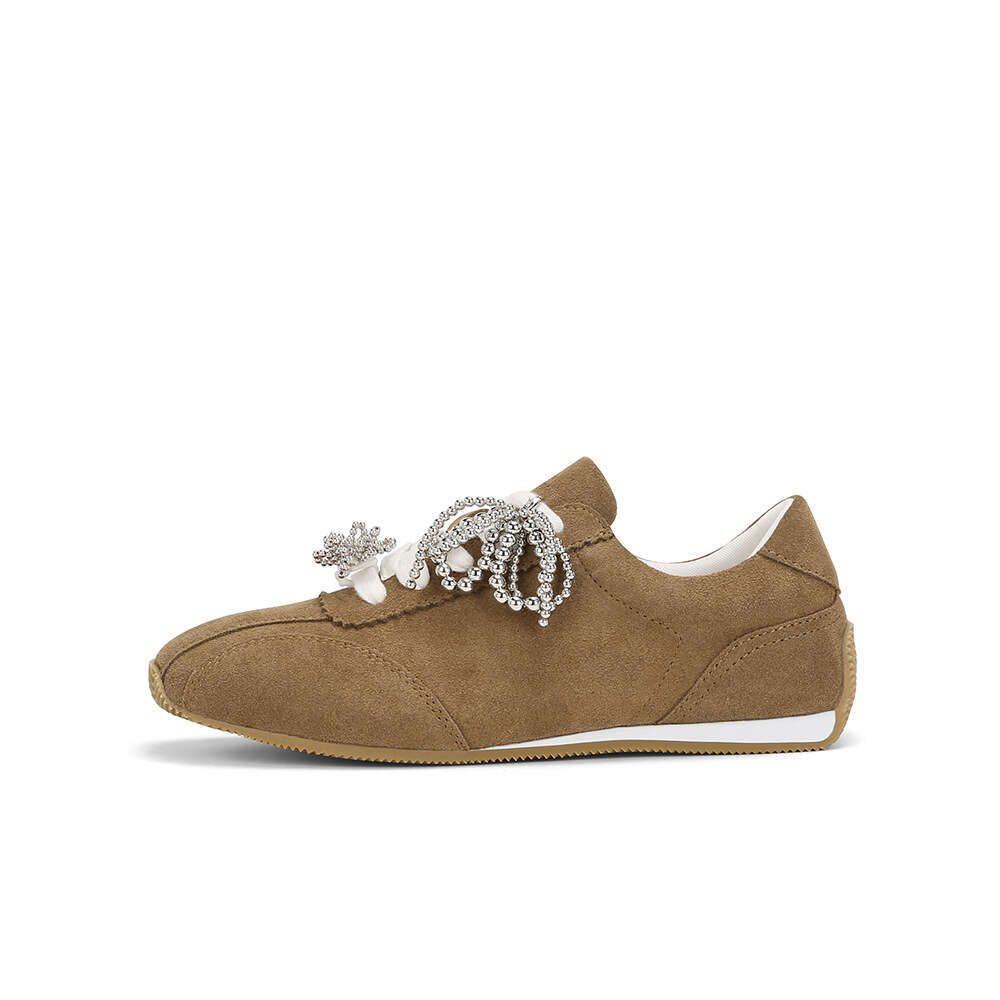 Cowhide Version Su Yinyin Same Style Square Toe Pearl Butterfly Shoelace Casual Sports German Training Women's Agan Shoes