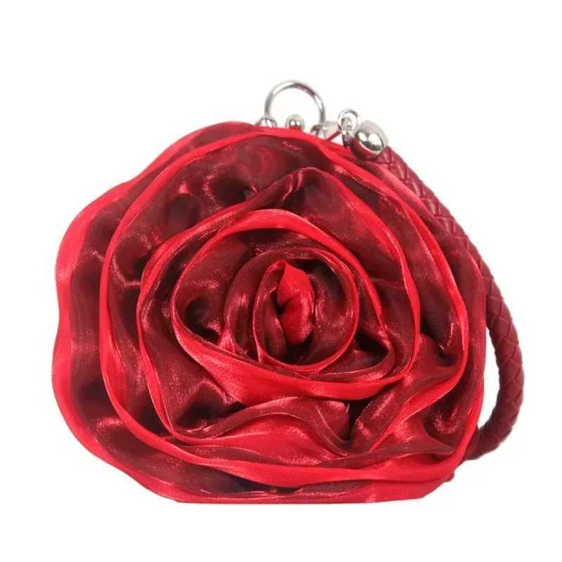 Sweet 3D Rose Flower Purses Women Silk Bridal Wedding Evening Bag Cute Mini Round Hand Bag for Prom Party Small Coin Bag W250527