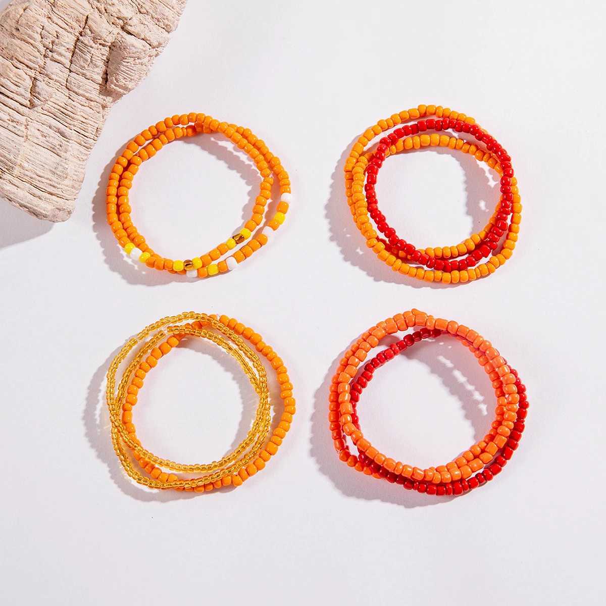 docona Fashion Personality Orange Rice Bead Imitation Crystal Bead Bracelet Set Suitable for Womens Ball Parties Party Gifts W250526