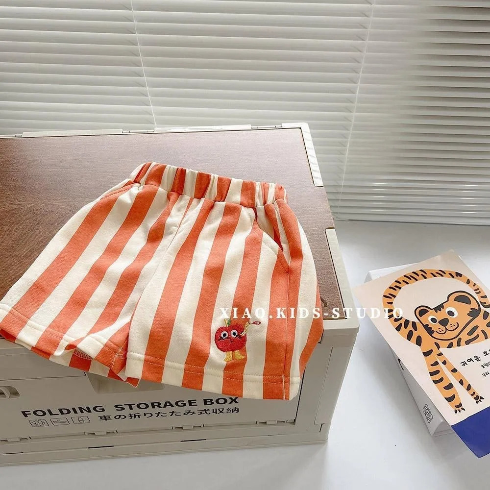2pcs est Summer Trend Korean Style Toddler Boys Girls Shorts Elastic Band Short Pants Bottoms Stripes Kids Casual 250527