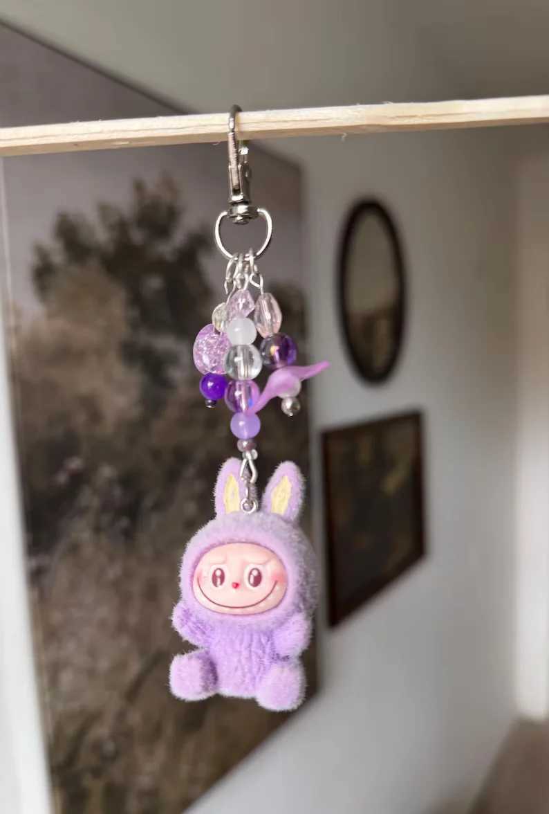 Labubu keychain Fuzzy Monsters cute keychain Pink Purple Yellow bag charm W250526