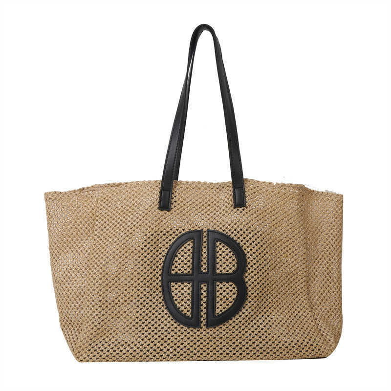 Straw Hollow Out Knitting Tote Bag Large Capacity Handmade Shoulder Handbag Women 2025 Designer Casual Beach Bag Ethnic Style