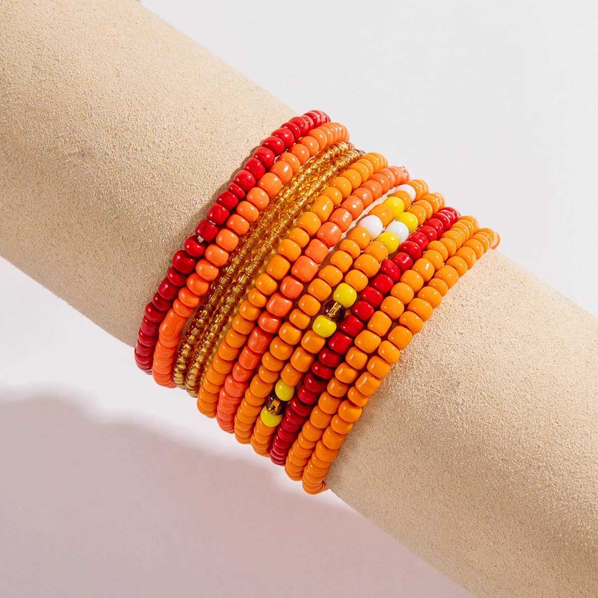 docona Fashion Personality Orange Rice Bead Imitation Crystal Bead Bracelet Set Suitable for Womens Ball Parties Party Gifts W250526