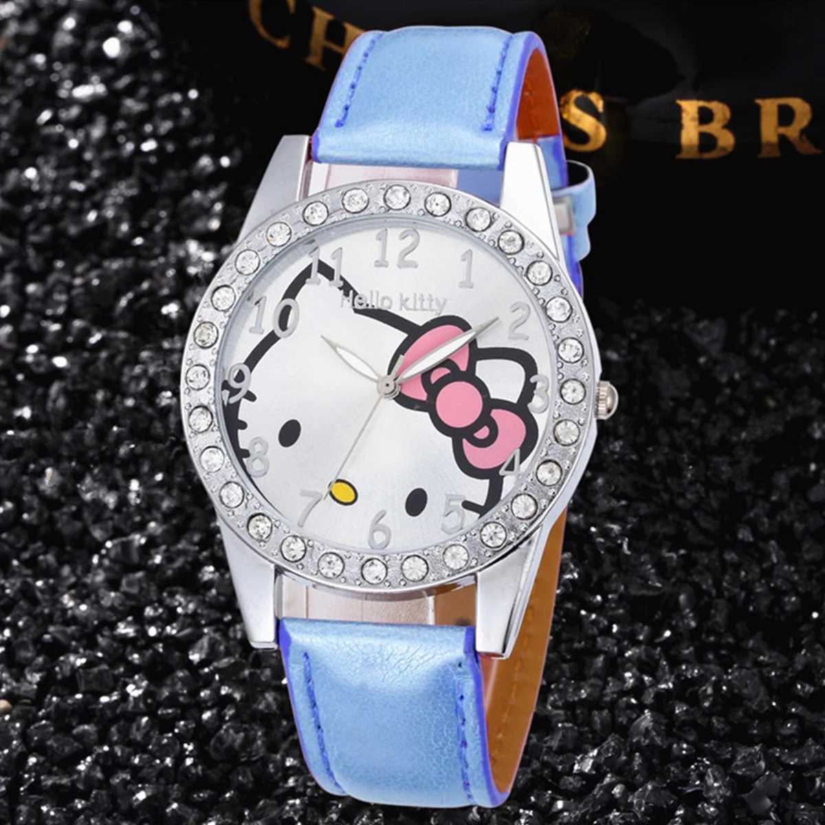 Sanrio Lovely Cartoon Girls Kids Watches Women Fashion Rhinestone Childrens Quartz Watches Casual Leather Band Wristwatch Clock Gifts w250716