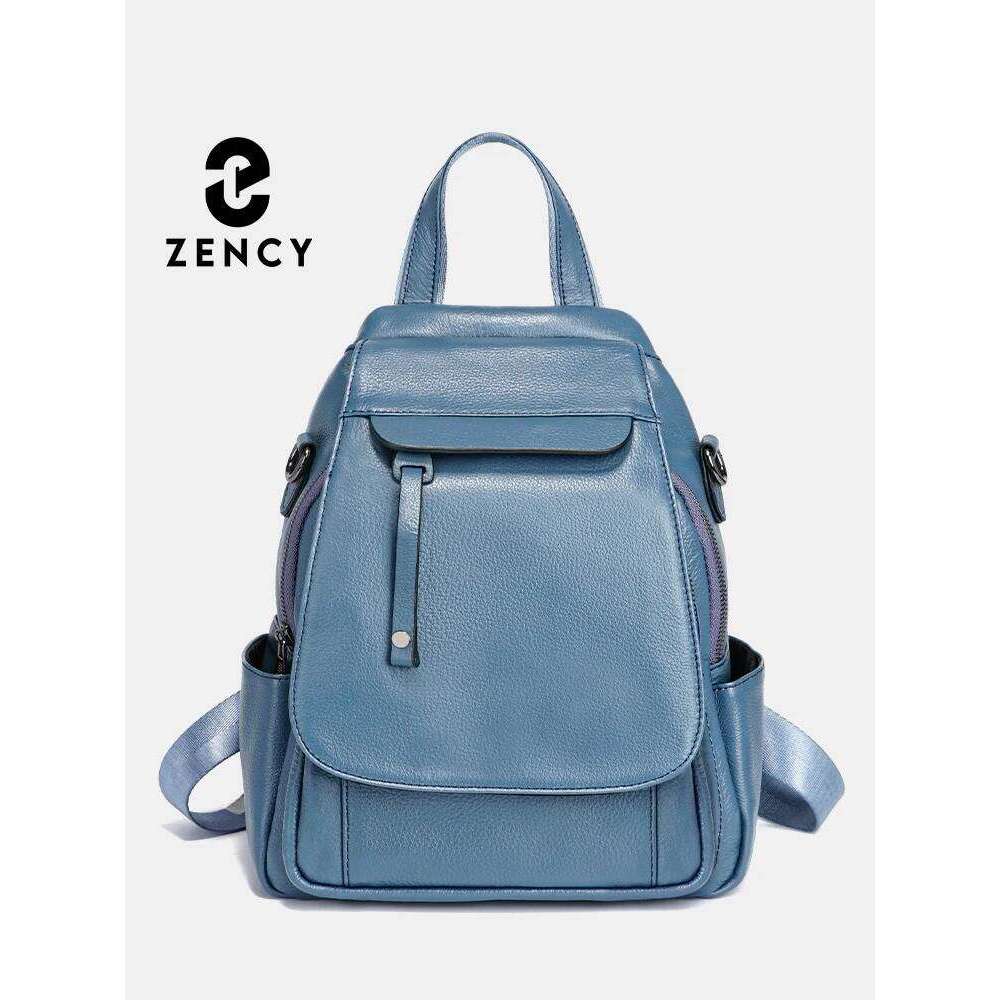 Zency Genuine Leather Women's Fashion Backpack High Quality School Travel Shoulder Bags Satchel Rucksack Multifunctional Pockets