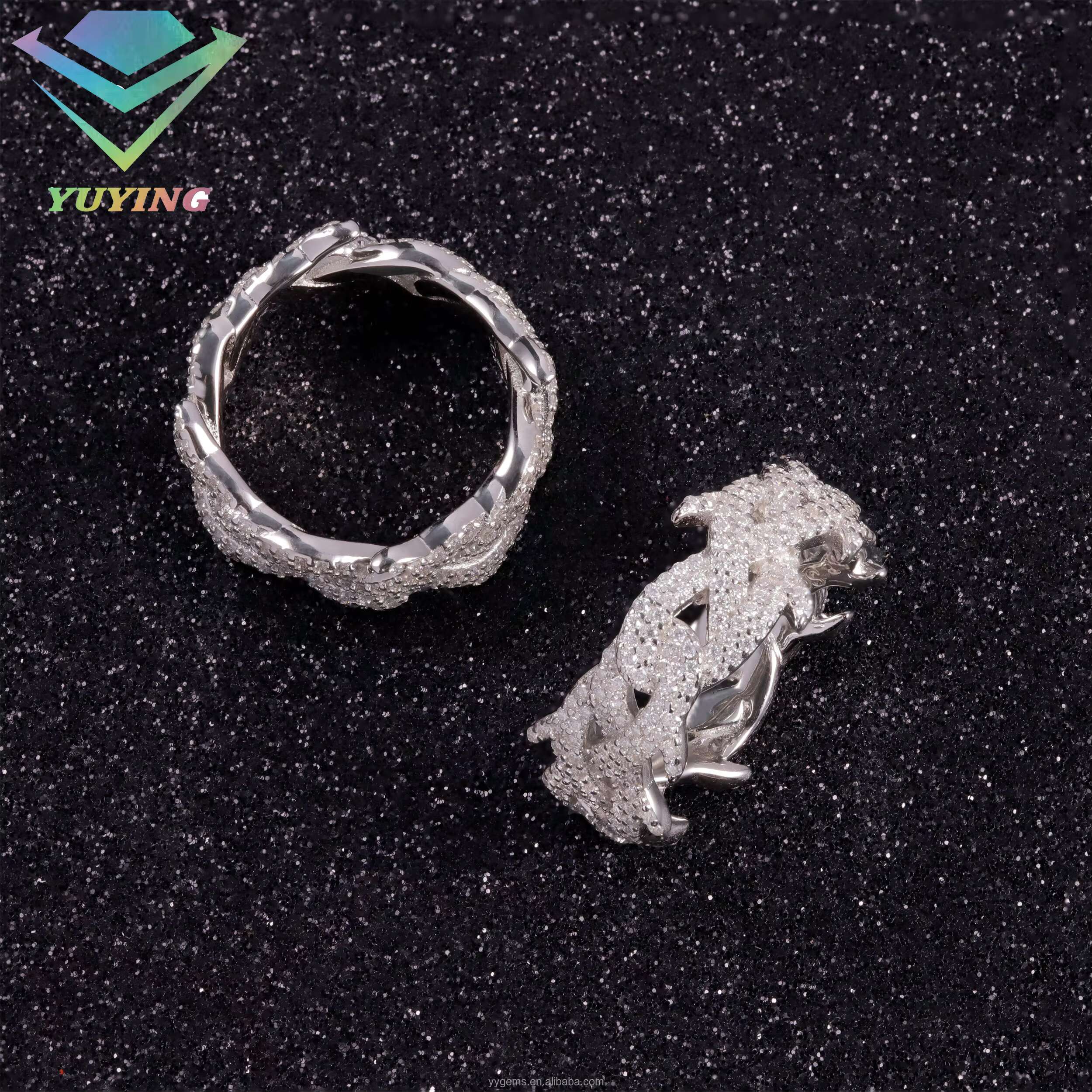 Spiked Design Mossanite Ring Fine Jewelry 925 Sterling Silver Hip Hop Ring for Men Women VVS Moissanite Diamond Cuban Ring