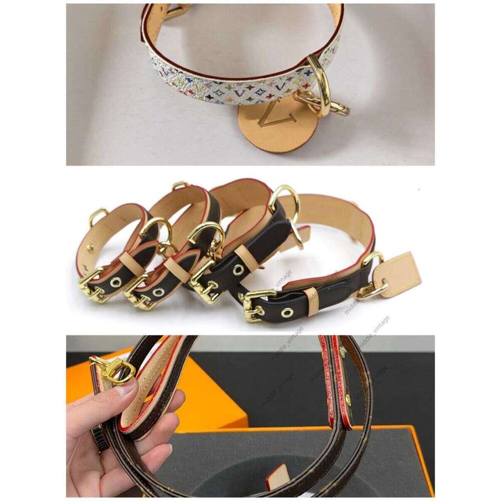 New White Color Designer Pet Genuine Leather Puppy Cowhide Suitable For Small And Medium-sized Fashion Brand Dog Collar Leash Suit With Box