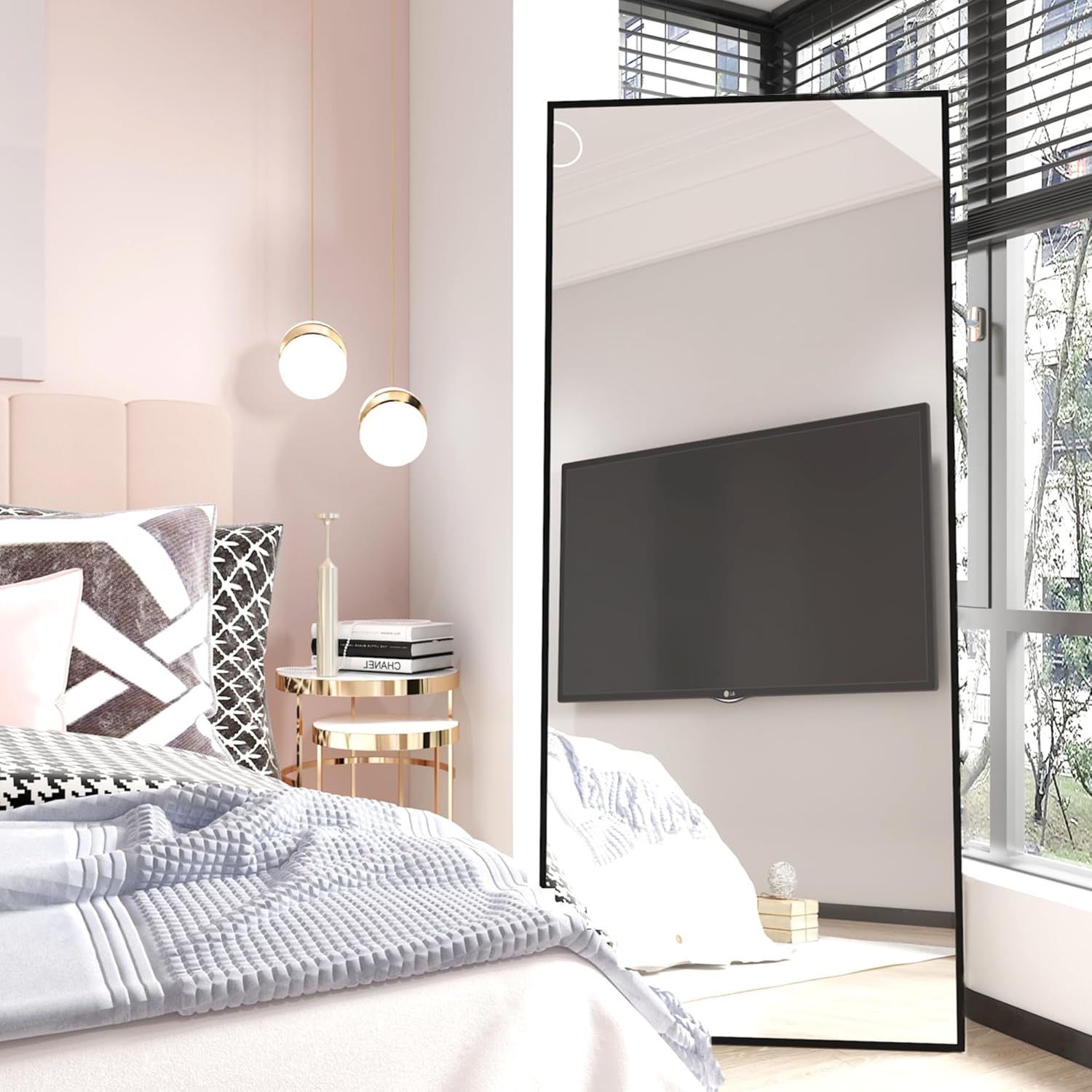 cassilando black full length metal frame mirror largesized floor wall standable 65 h x 24 w
