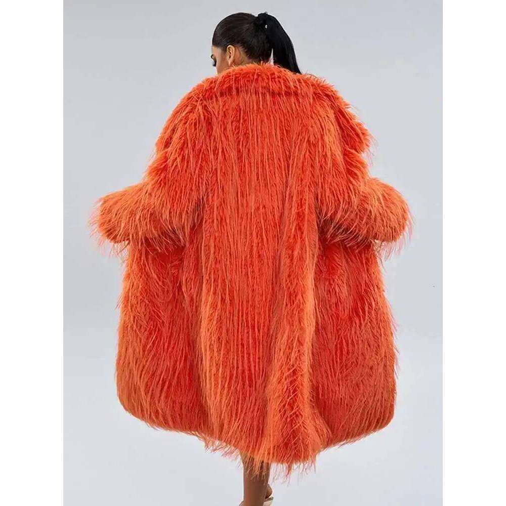 DEAT Fashion Women's Faux Fur Coat Lapel Long Sleeves Orange Tassel Loose Thick Warm Jacke Winter 2024 New Tide 7AB6033