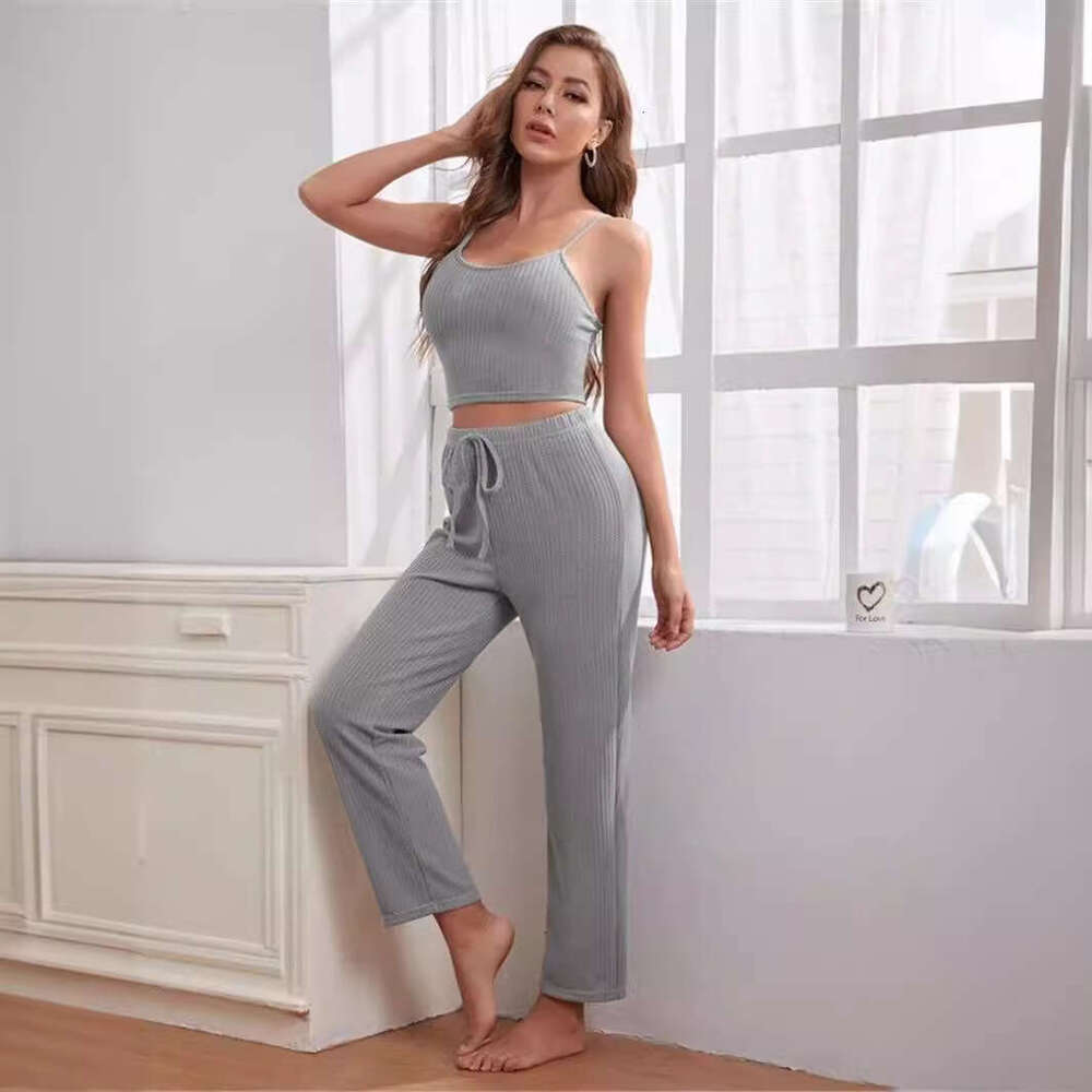 2025 Homewear Women's Waffle Knit Camisole Top Long Pants Robe Pajama Three-Piece Set