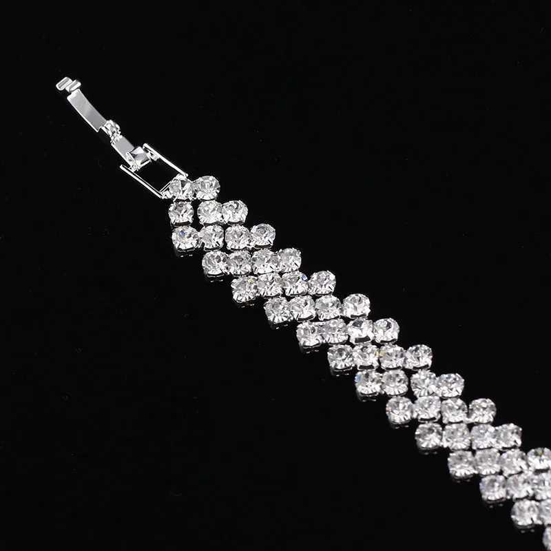 TREAZY Elegant Silver Color Crystal Bracelets for Women Waving Bridal Bracelets Bangles Wedding Engagement Jewelry Gift W250526
