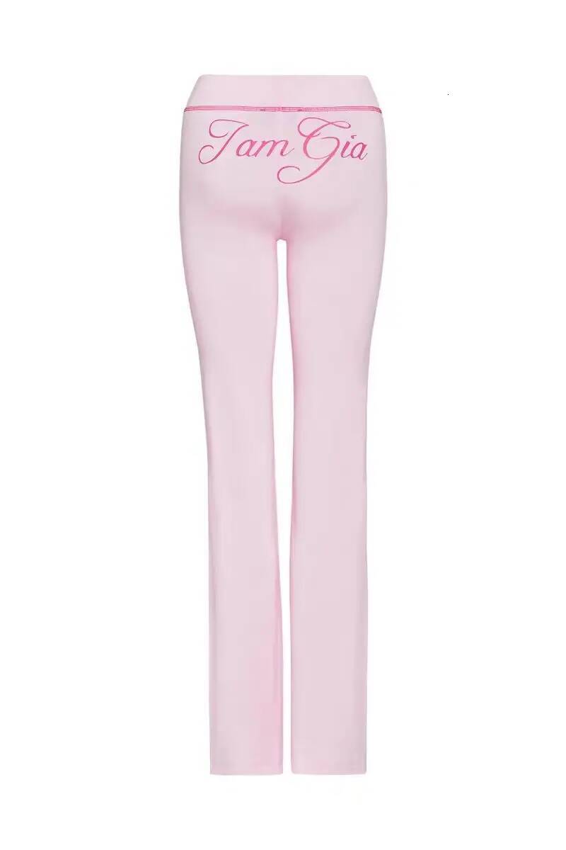 Iamgia Pink Cotton Zipper Hooded Long Sleeved High Stretch Top Low Waist Micro Flared Pants For Women 2024