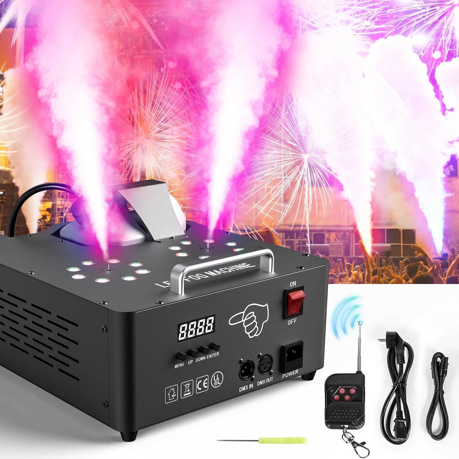 Fieryzeal 2000W Double-tube Adjustable Fog Machine DMX512 RGB 3in1 LED 13CH Smoke Machine Stage Colorful Spray for Party Banquet XJ250527
