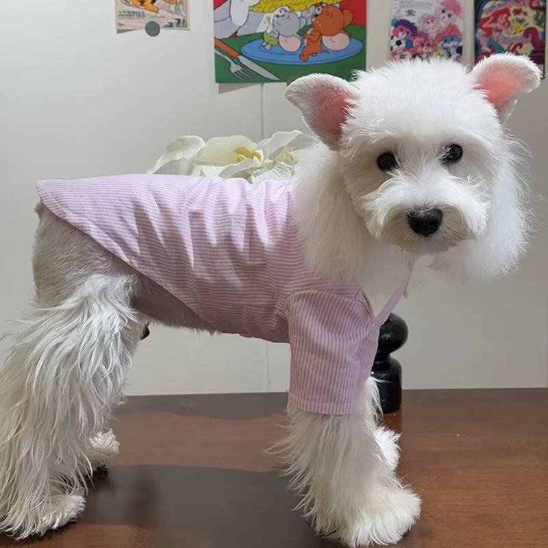 T00312 Dog Clothes Spring and Summer Thin Cotton Striped Pet Shirt Small Dog Anti-hair Loss Bichon Teddy Schnauzer Cat