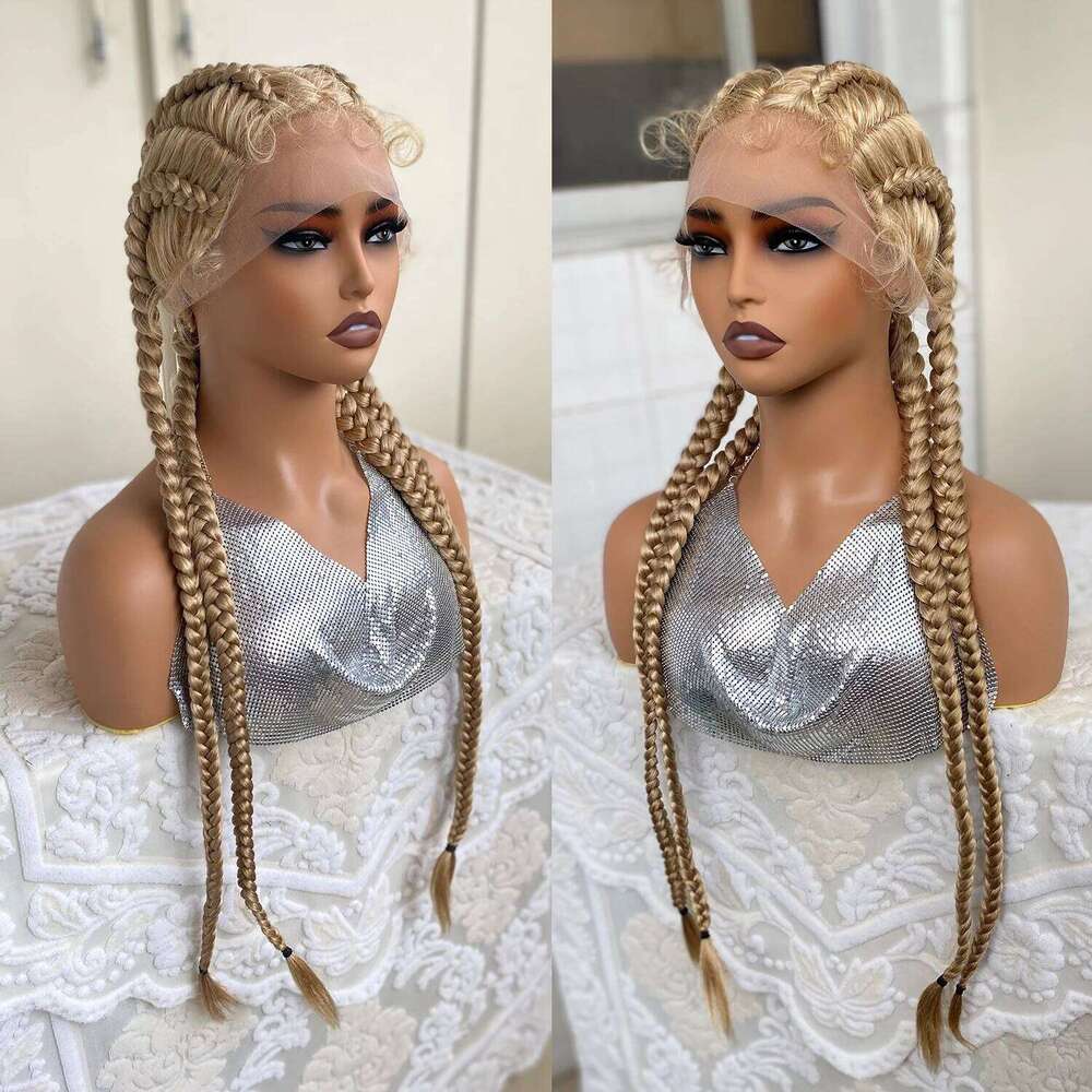 Lace Front Braided Wigs With Baby Hair 32 Inches 4 Twist Cornrow Cosplay DIY Wig Synthetic Crochet Braids