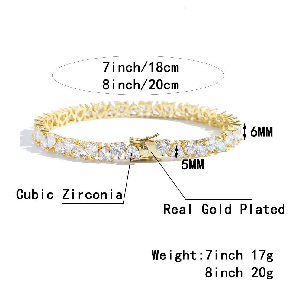 Heart Shaped Prong Mixed Cubic Zirconia Tennis Bracelet Full Cz Stones Charms Bangle Wristband For Men And Women Hip Hop Wolf Tide Jewelry Female Puls