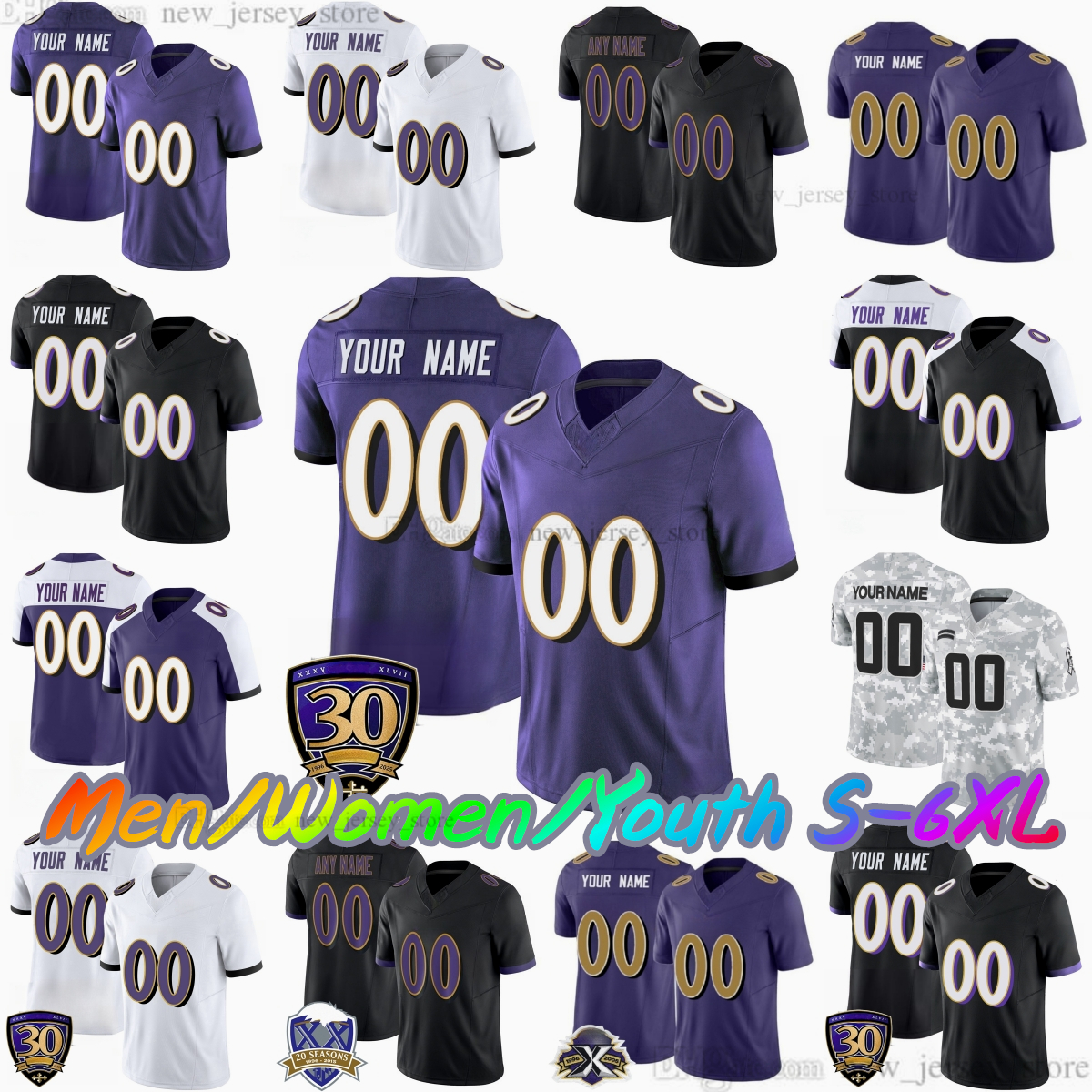 Custom S-6XL DIY 8 Lamar Jackson Football Jersey 2 Nate Wiggins 24 Malaki Starks 14 Kyle Hamilton 22 Derrick Henry 89 Mark Andrews 0 Roquan Smith Wiggins Stitched jersey