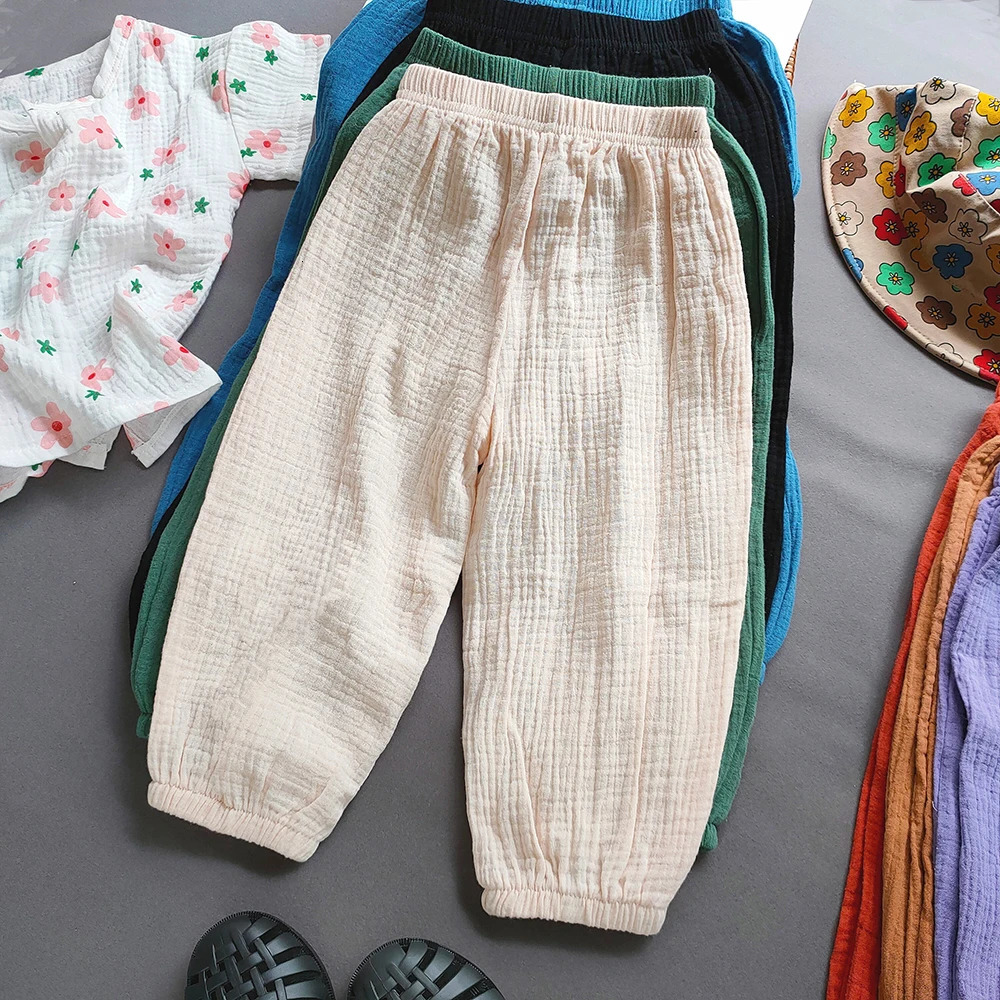 Summer Boys Girls Cotton Linen Pants Casual Baby Kids Loose Harem Girl Breathable Pant Children Clothing 250527