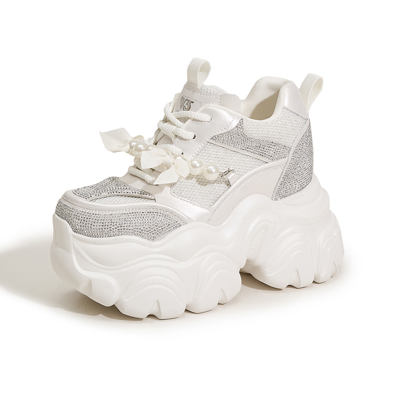 Designer Thick-Soled Insole Height-Increasing Dad Shoes for Women, New Spring Water Diamond Breathable Single Shoes Versatile and Casual Shoes for Sma