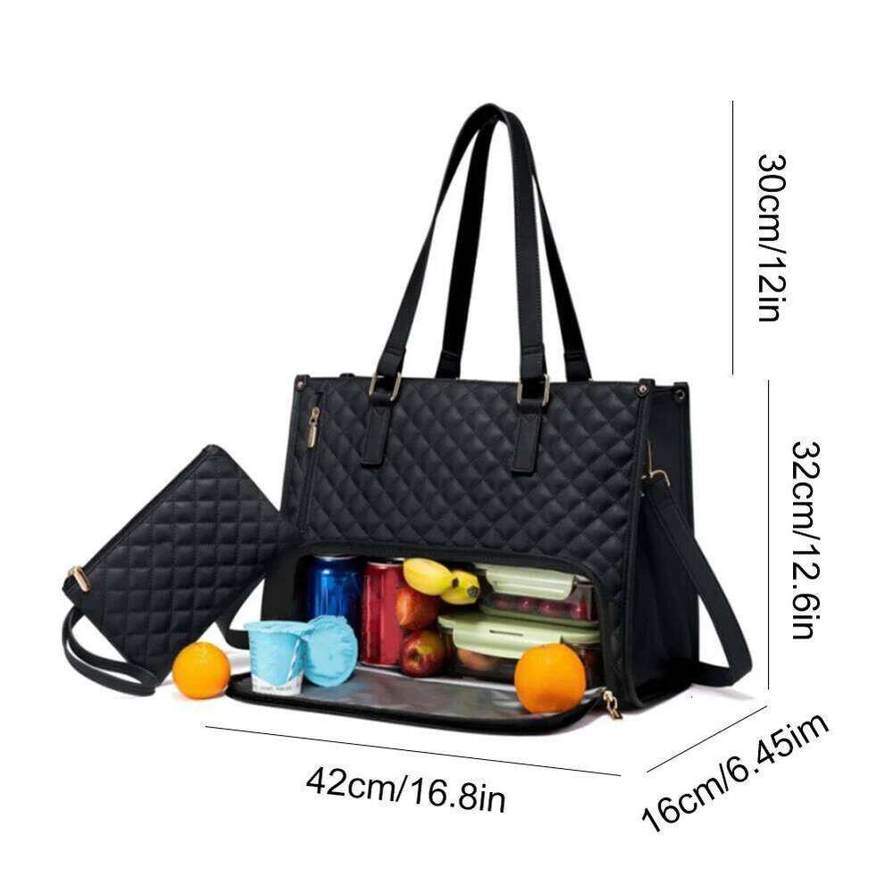Women Lunch Tote Multi-Function Laptop Bag Multi-Compartment Quilted Handbag With Purse Large Capacity For Food Fruits