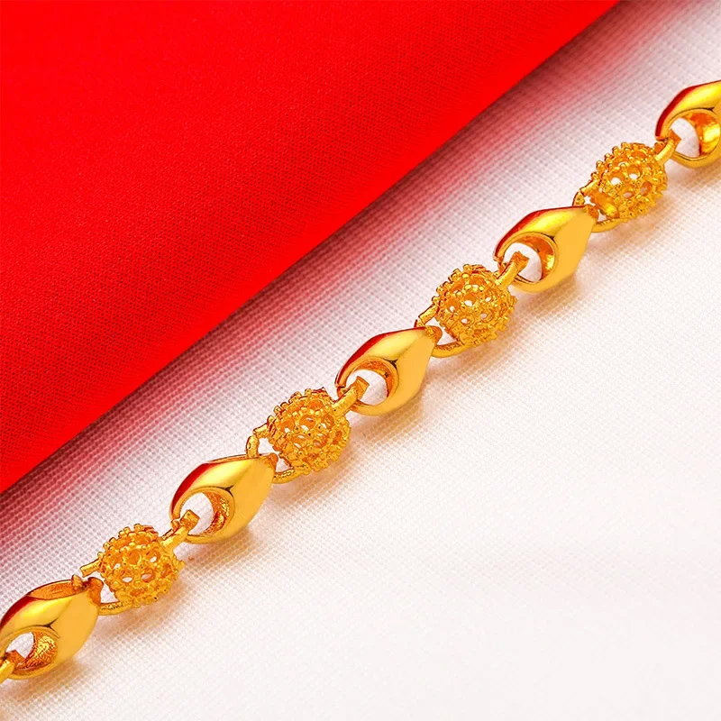 VOBIPY 14K Gold Plated Bracelets for Women Exquisite Beaded Chain Bracelet Bangle Wristband Pulseira Femme Wedding Jewelry Bijoux
