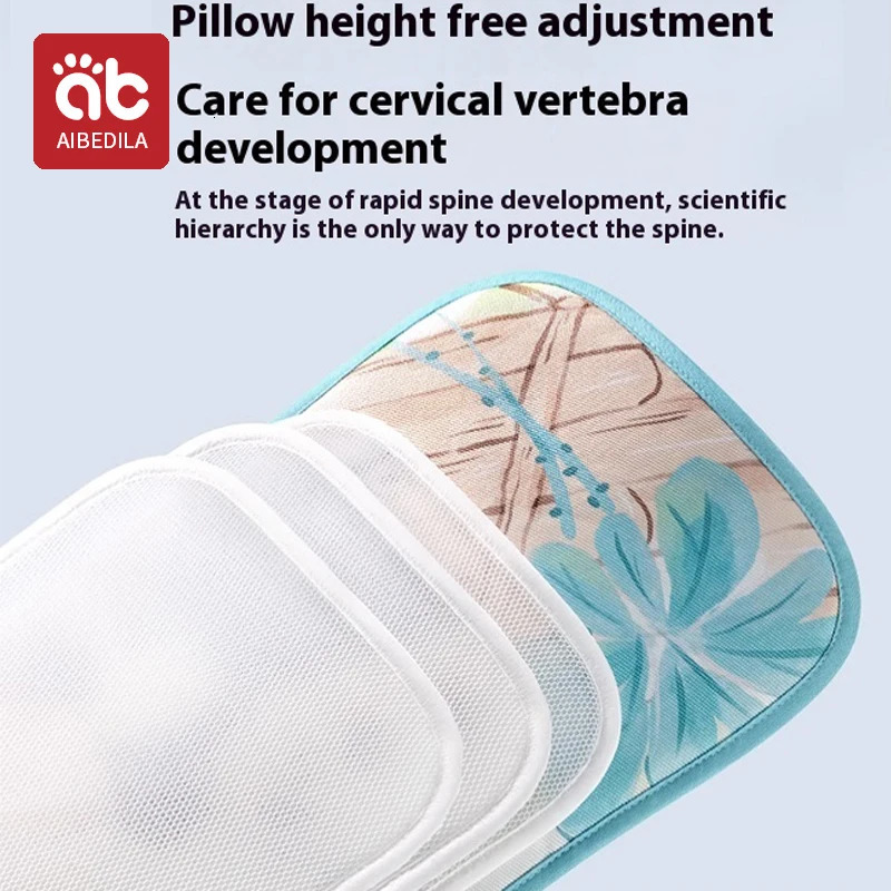 Children Sleeping Pillow For 06Y Kids Cartoon Panda Pillows Summer Breathable Cool Ice Silk Baby Bedding 250527