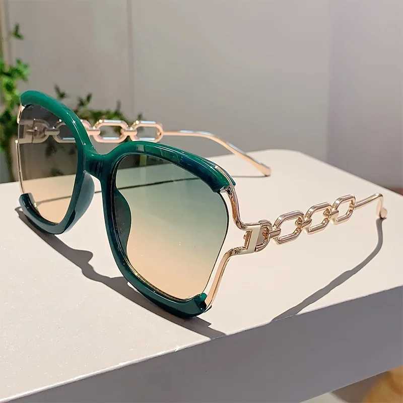 1 new square shaped glasses for women stylish hollow chain design detachable green glasses trendy party decoration glasses Z250527